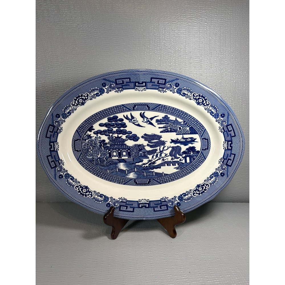 Legend British Heritage Blue Willow Oval Serving Platter‎ Earthenware 15.5 Inch